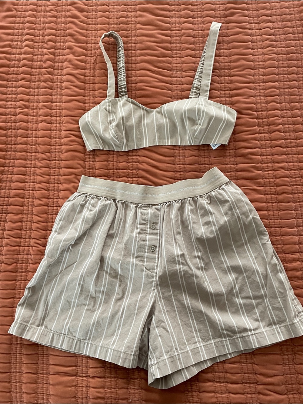 Collusion Striped Bralette and Boxer Short Set
